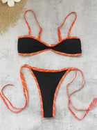 Black & Red Contrast Thin Strap Cutout Bikini Set