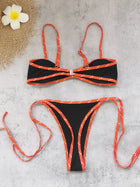 Black & Red Contrast Thin Strap Cutout Bikini Set