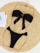 Black Bandeau Bikini Set with Gold Ring Cutout Detail
