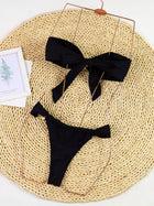 Black Bandeau Bikini Set with Gold Ring Cutout Detail