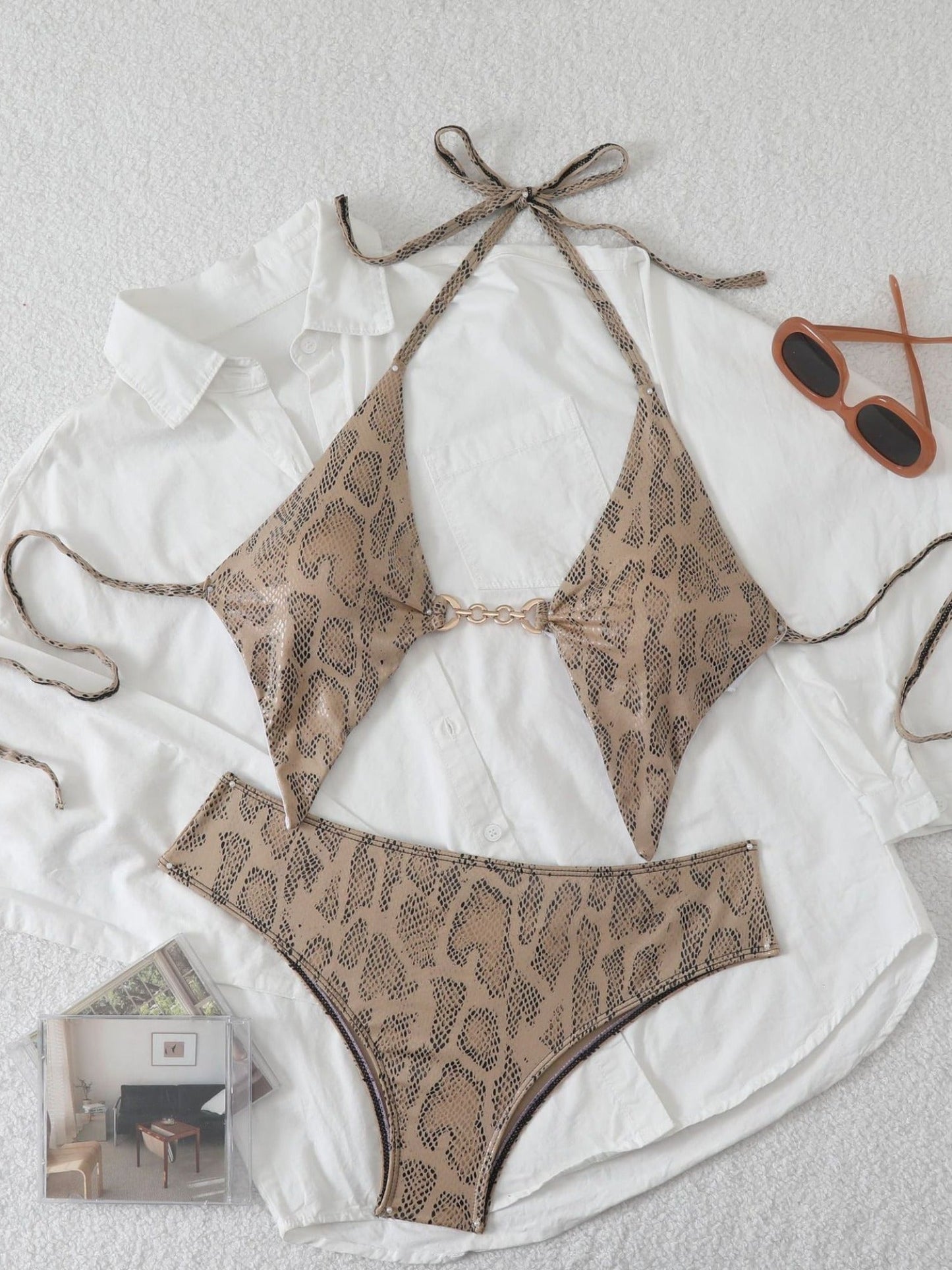 Leopard Print Halter Bikini Set