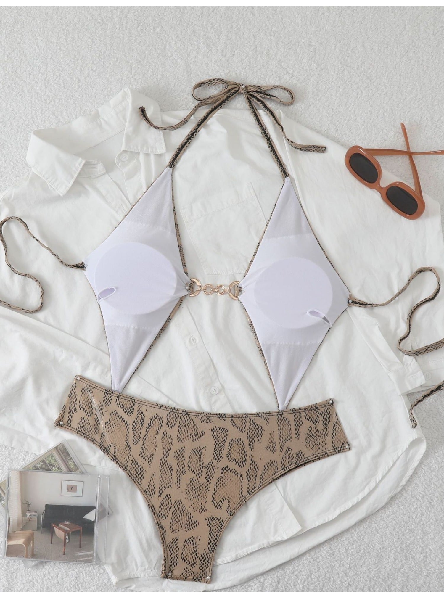 Leopard Print Halter Bikini Set