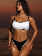 Black White Contrast Scoop Neck Bikini Set