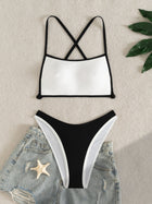 Black White Contrast Scoop Neck Bikini Set