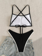 Black White Contrast Scoop Neck Bikini Set