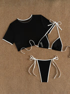 3 Piece Bikini Set with Mesh Cover Up & Sequin Starfish Patch