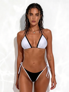 Black White Contrast Trim Halter Tie Side Triangle Bikini Set