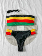 Vibrant Multi Stripe Bandeau High Cut Bikini