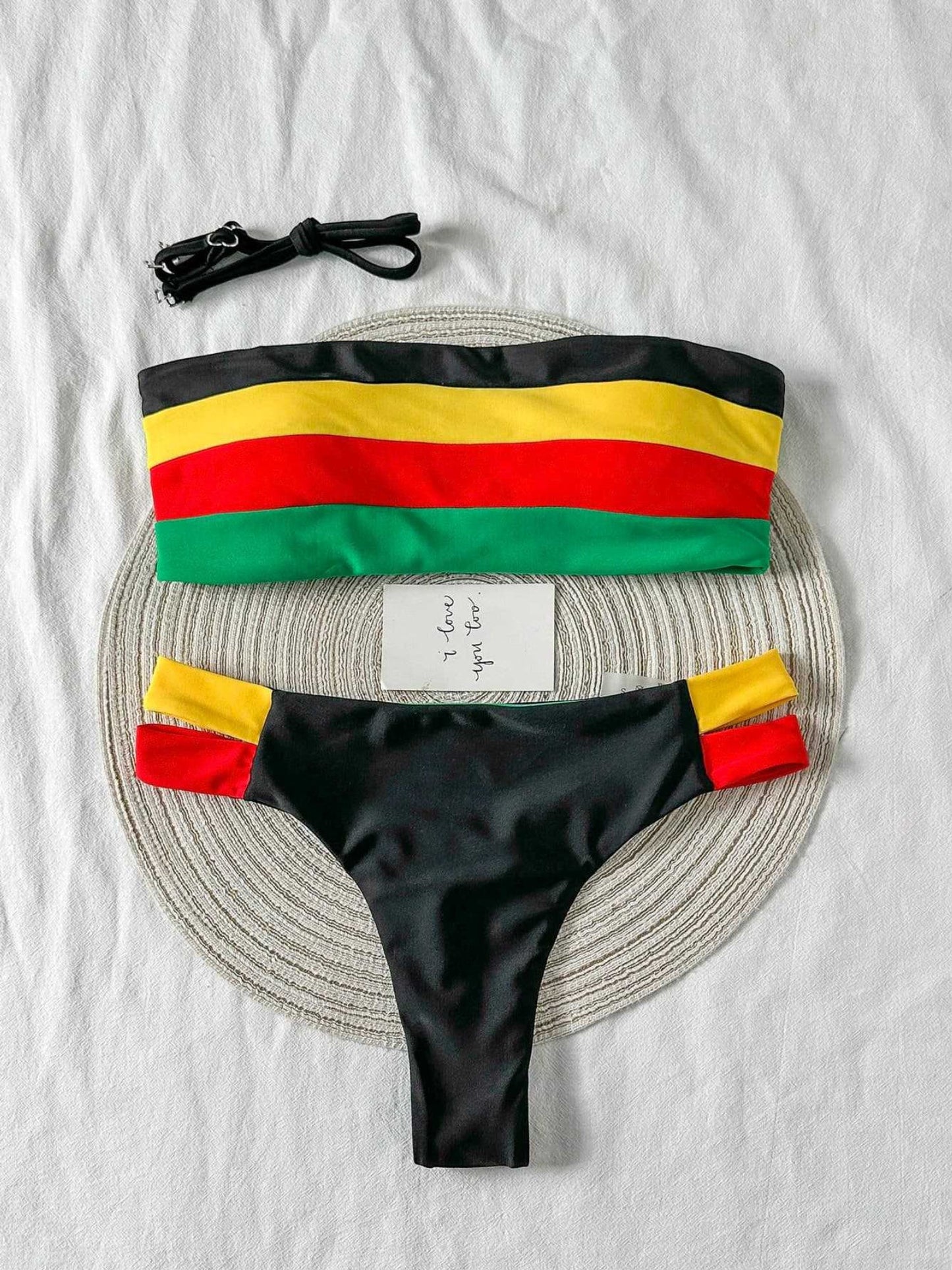 Vibrant Multi Stripe Bandeau High Cut Bikini