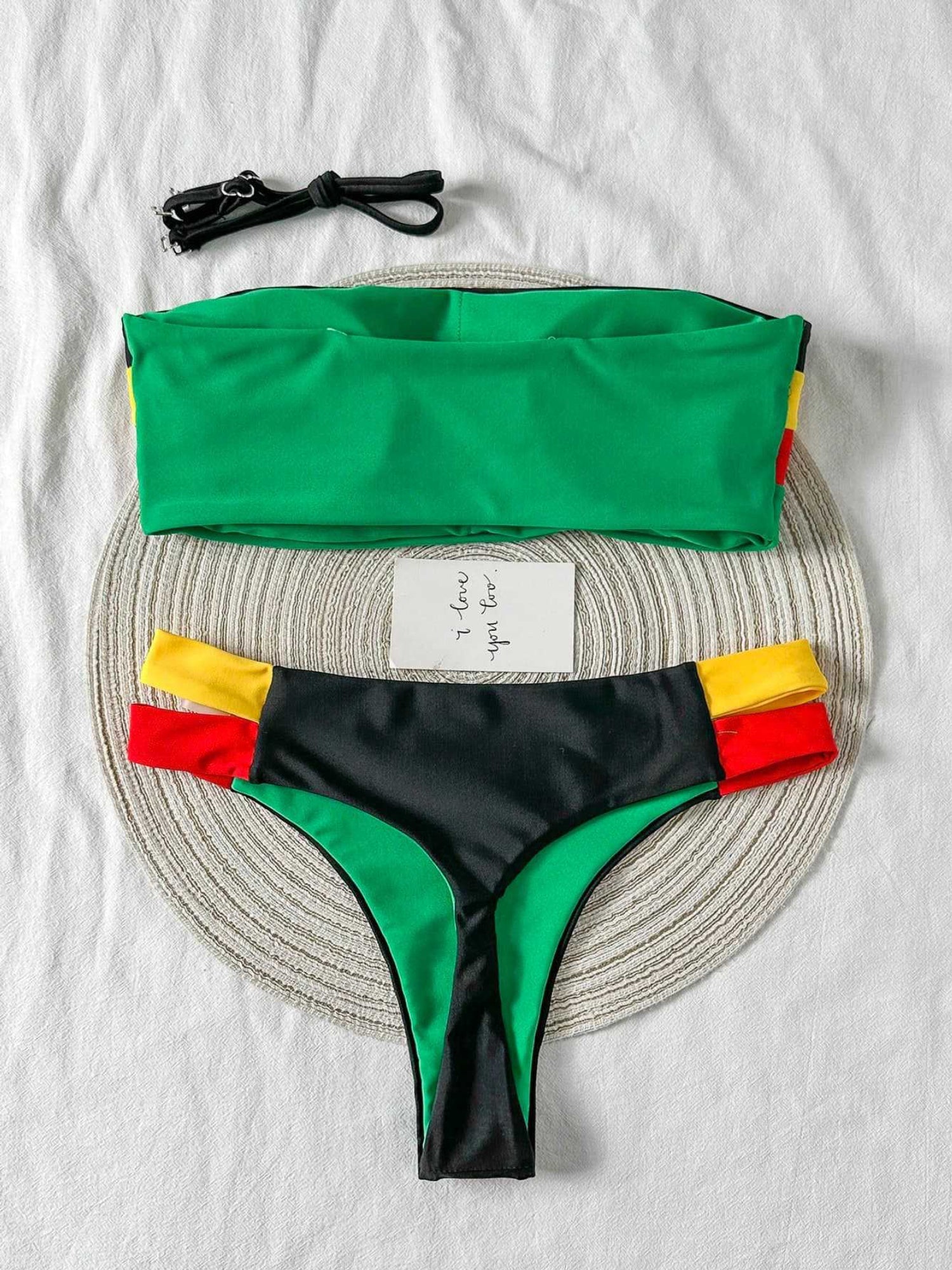 Vibrant Multi Stripe Bandeau High Cut Bikini