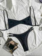 Black Fuzzy Sequin Spaghetti Strap Bikini Set