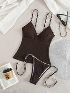 Chic Contrast Trim Cutout O-Ring Textured Bikini Set