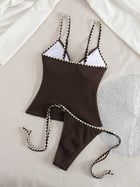 Chic Contrast Trim Cutout O-Ring Textured Bikini Set