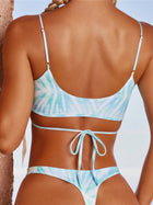 Blue Green Tie Dye Wrap Cross Strap High Cut Bikini Set