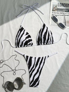Zebra Print Rope Strap Halter Tie Side Triangle Bikini Set