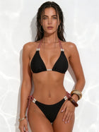 Halter Pearl Detail Red Braided String High Cut Bikini