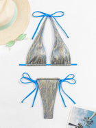 Blue Shimmer Triangle Halter Tie Side Two Piece Bikini