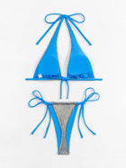 Blue Shimmer Triangle Halter Tie Side Two Piece Bikini