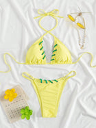 Neon Yellow Crisscross Halter Lace-up Cutout Two Piece Bikini