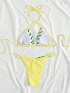 Neon Yellow Crisscross Halter Lace-up Cutout Two Piece Bikini