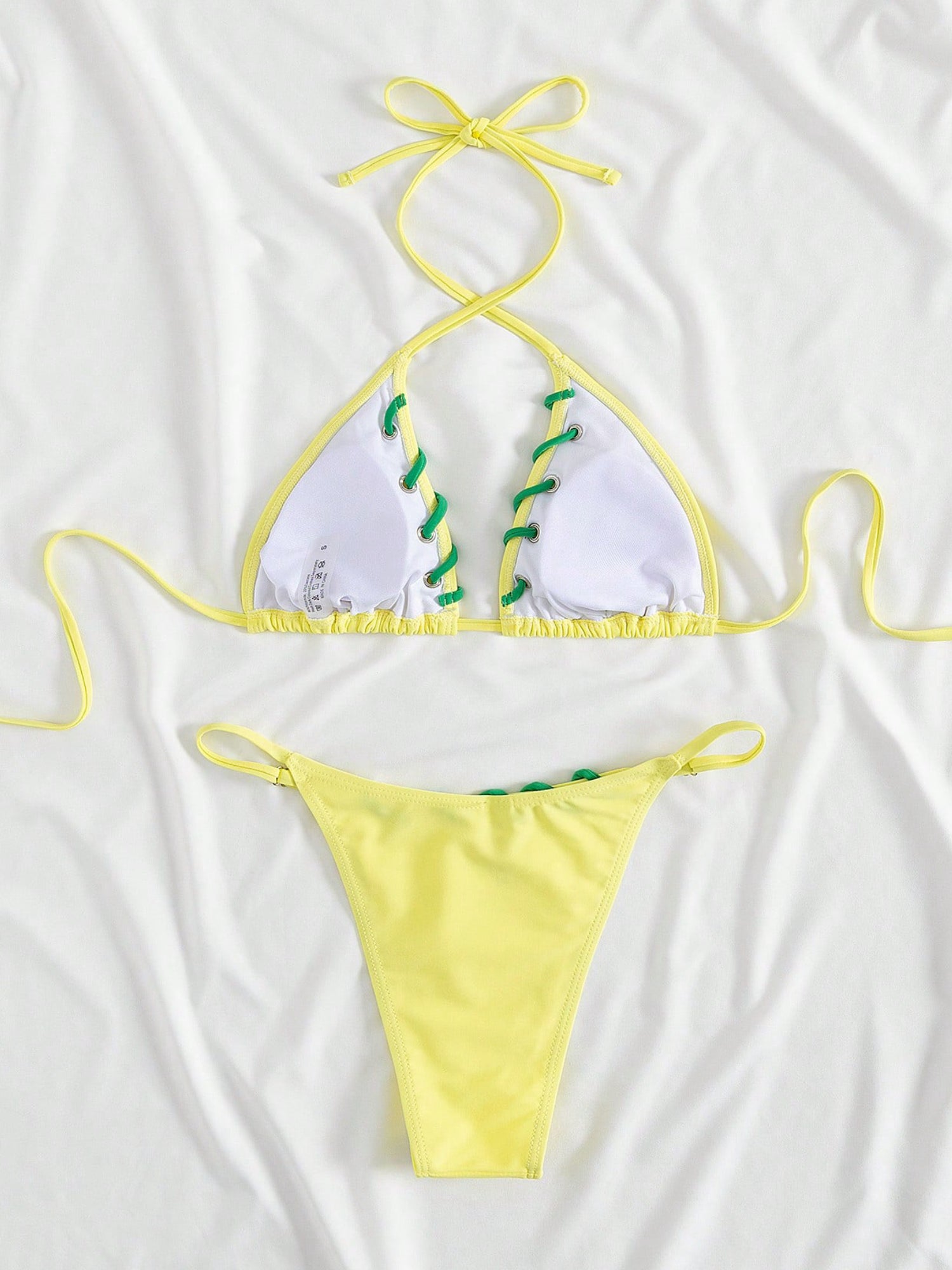 Neon Yellow Crisscross Halter Lace-up Cutout Two Piece Bikini