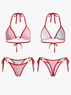 Pink & Red Trim Halter Triangle Bikini