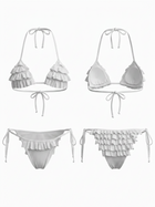 White Ruffled Halter Triangle Bikini Set