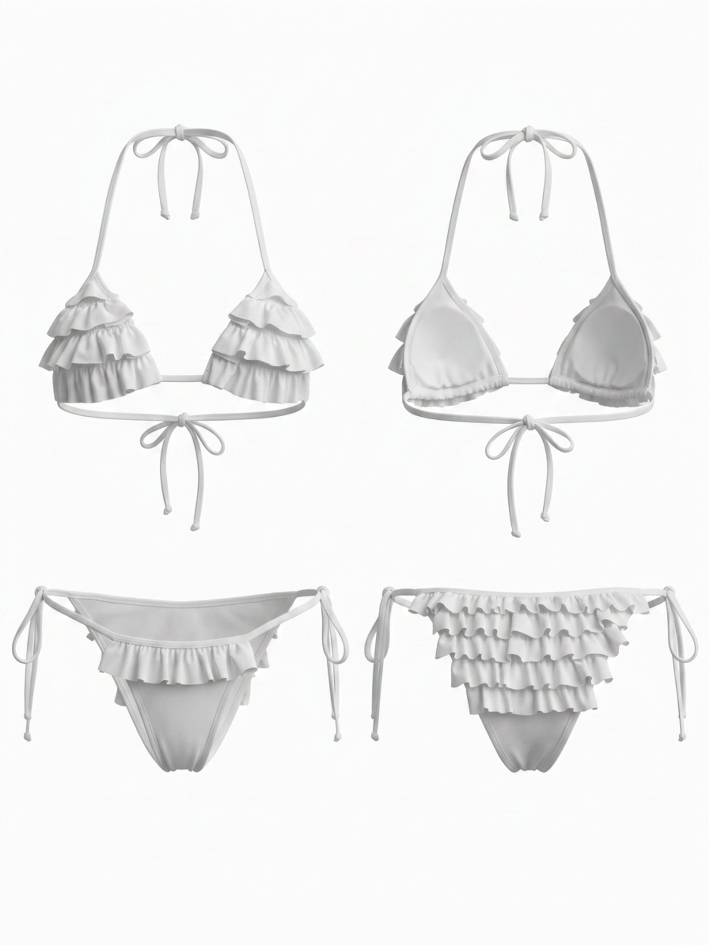 White Ruffled Halter Triangle Bikini Set
