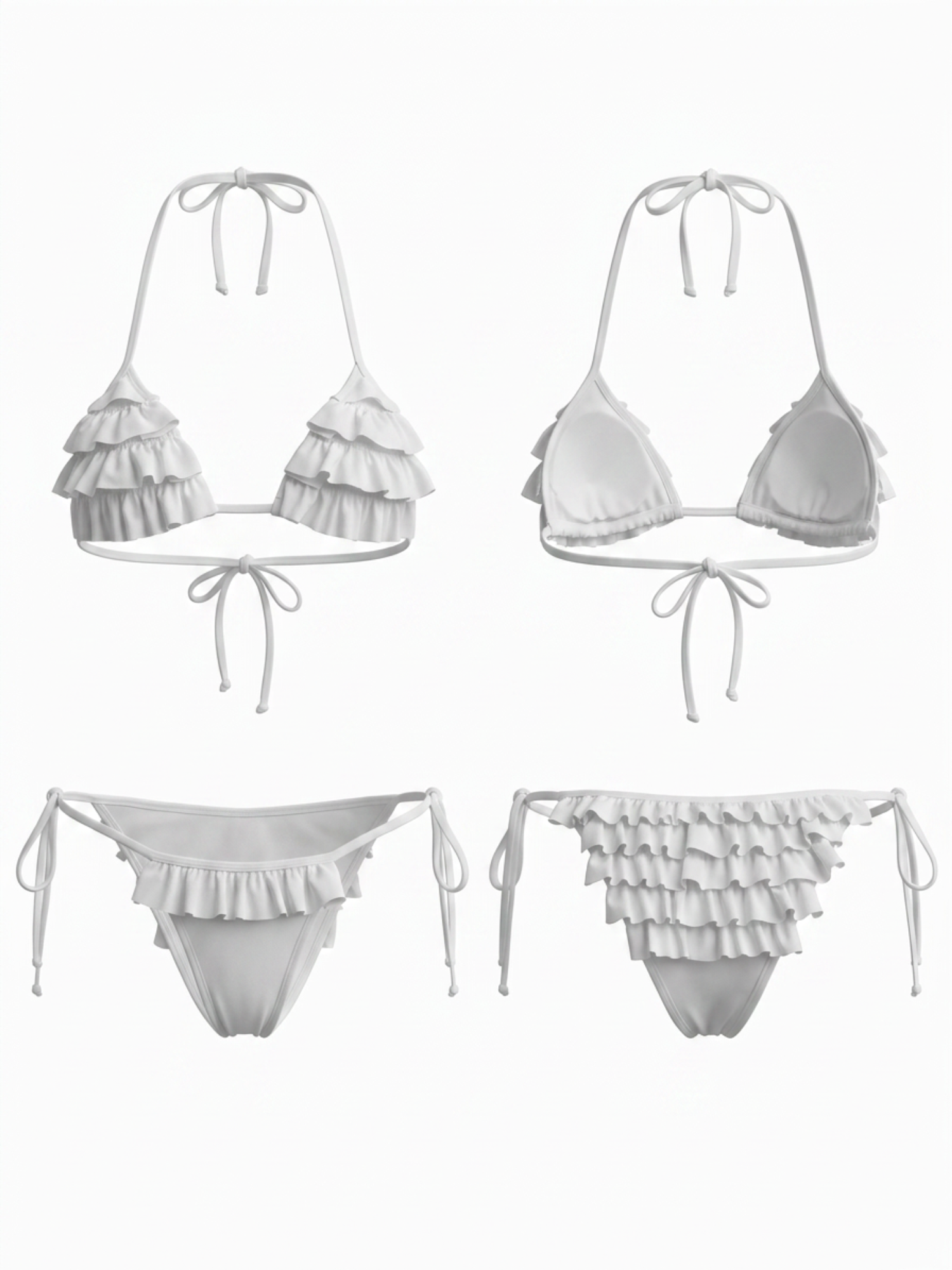 White Ruffled Halter Triangle Bikini Set