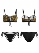 Leopard Print Lace-Up Bandeau Bikini