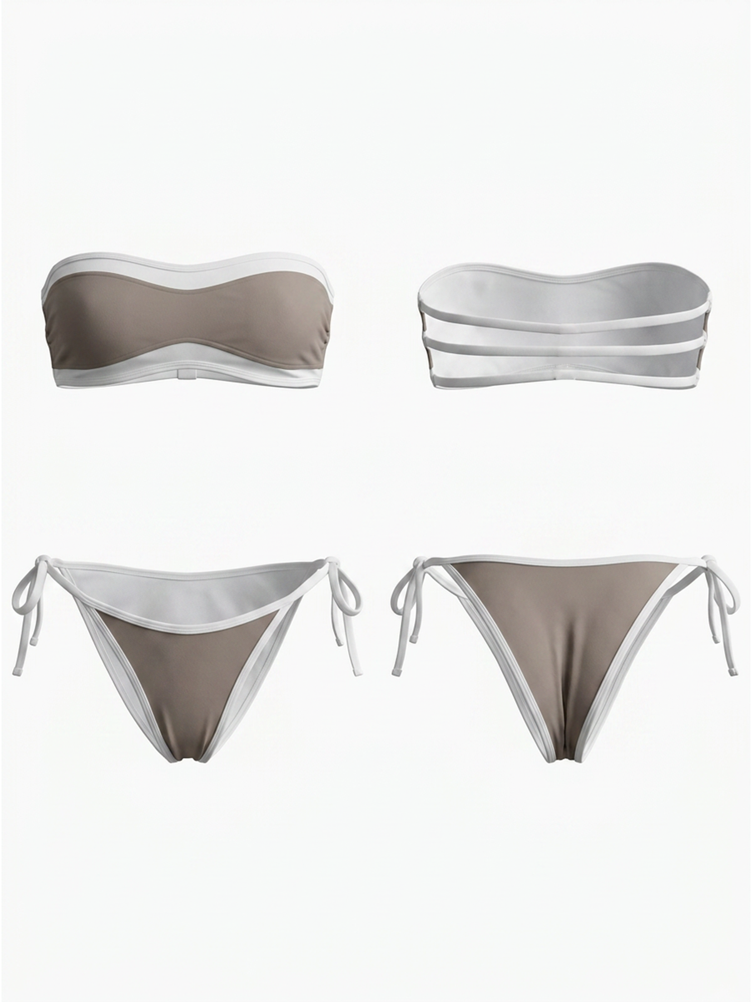 Strapless White Trim Side Tie Bikini