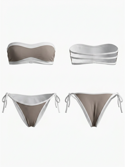 Strapless White Trim Side Tie Bikini