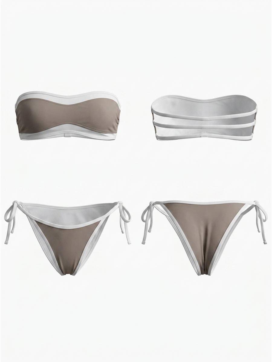 Strapless White Trim Side Tie Bikini