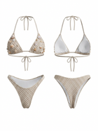 Crochet Shell Decor Halter Triangle Bikini Set