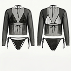 Rhinestone Black Triangle Bikini 3-Piece Set