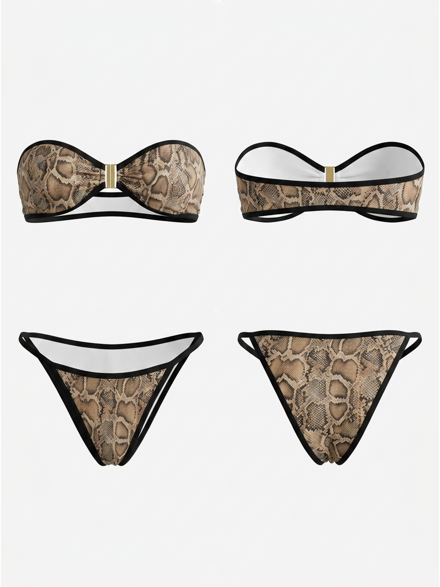 Metallic Snake Print Bandeau Bikini Set