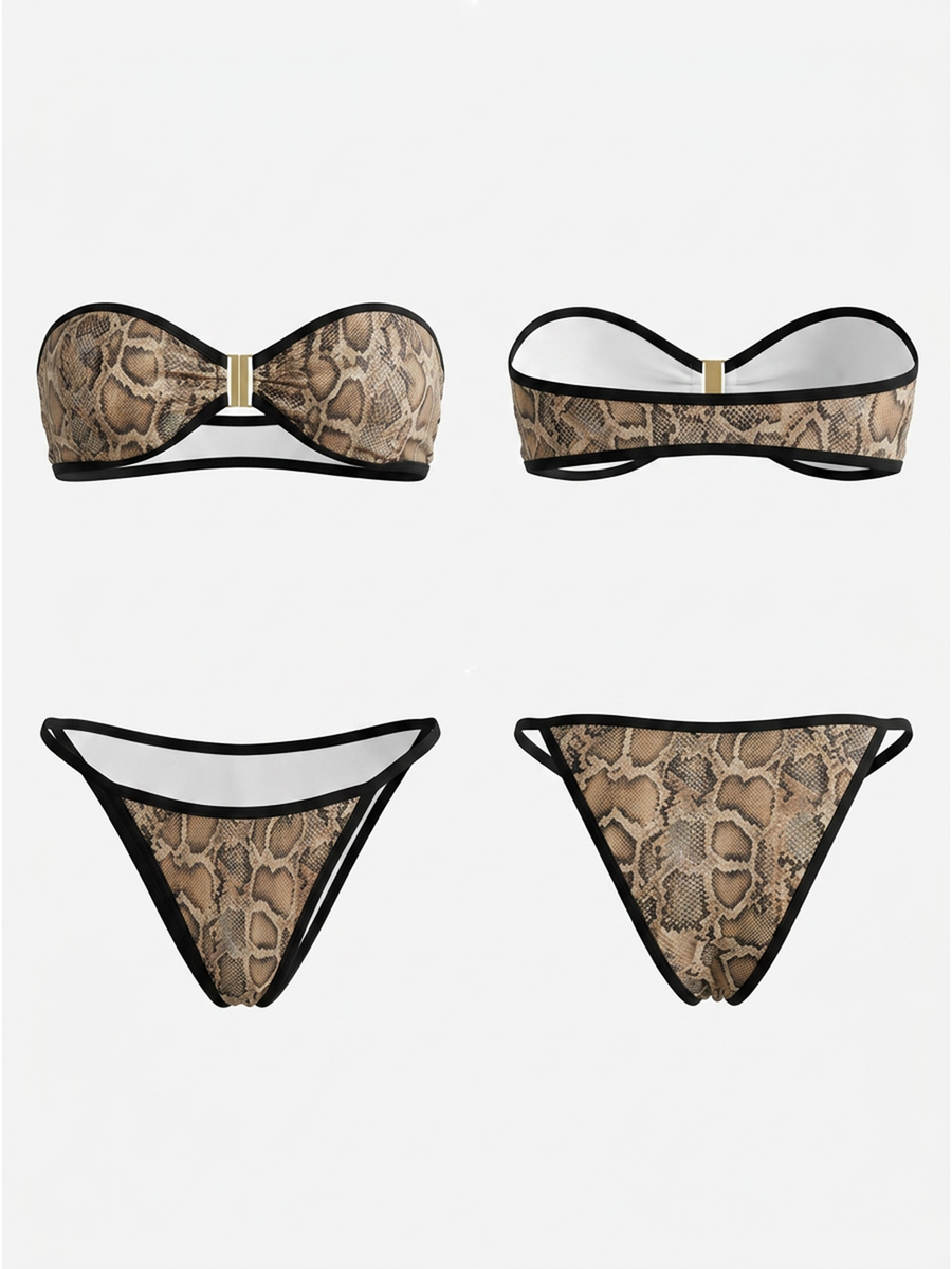 Metallic Snake Print Bandeau Bikini Set