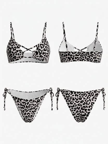 Leopard Print Crisscross Cutout Bikini