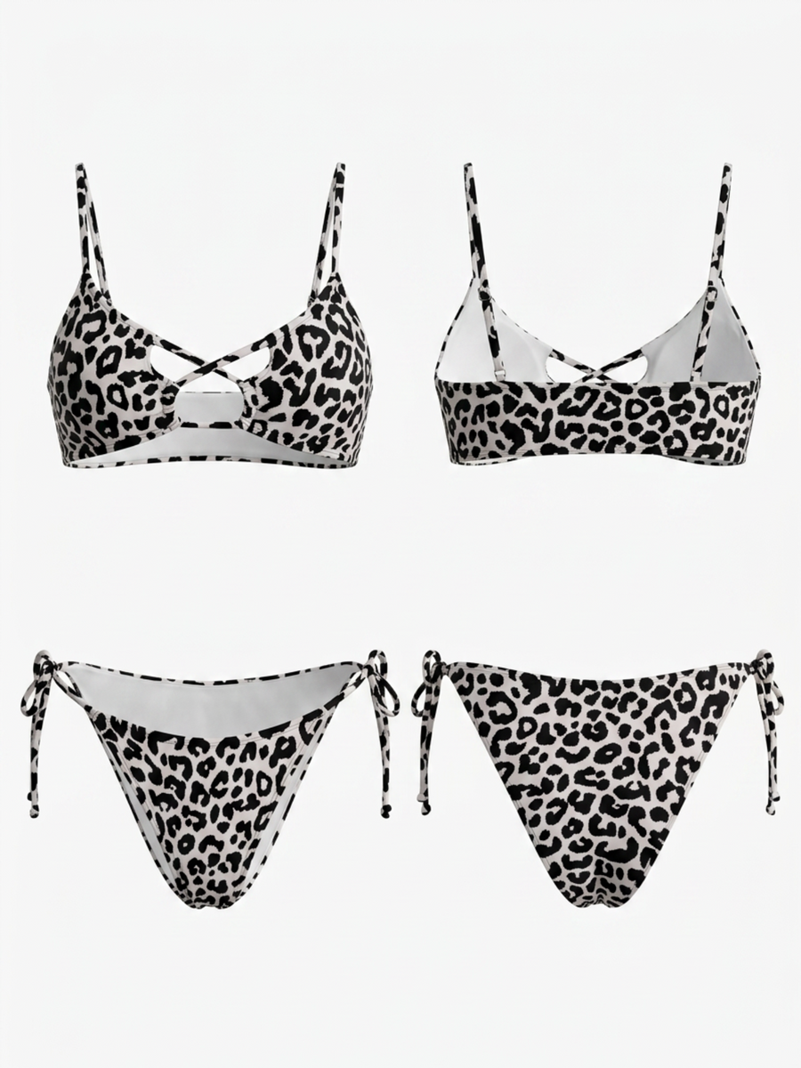 Leopard Print Crisscross Cutout Bikini