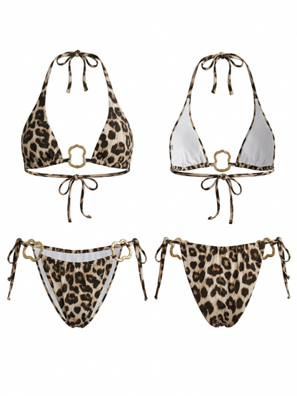 Leopard Print Halter Bikini Set