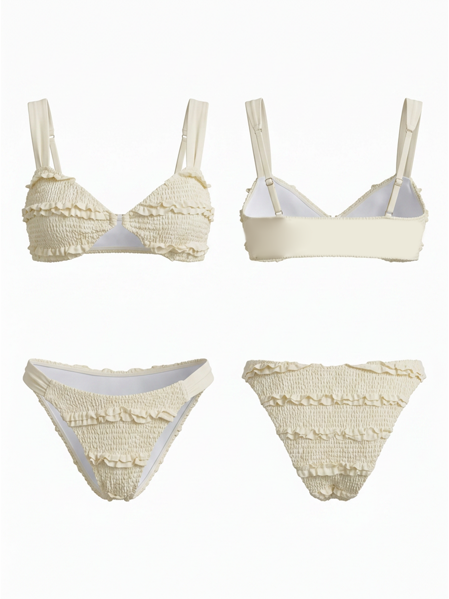 Cream Textured Triangle Bikini Set
