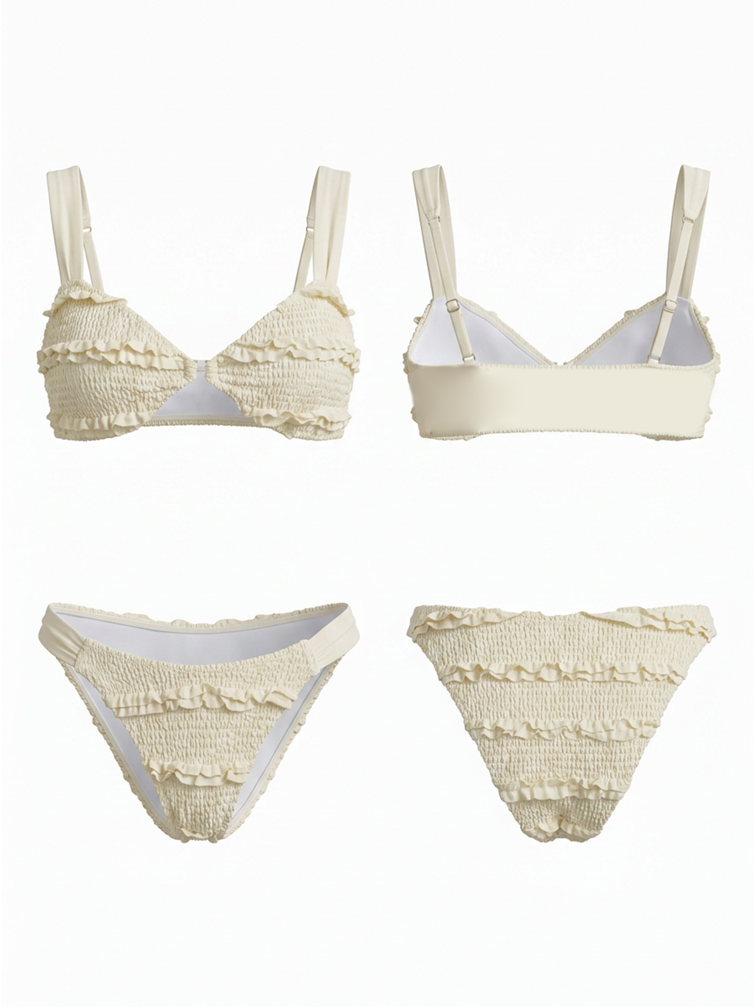 Cream Textured Triangle Bikini Set