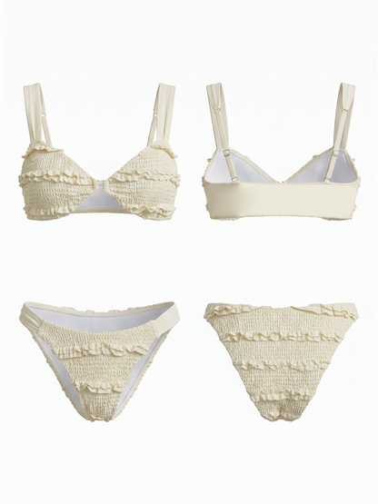 Cream Textured Triangle Bikini Set