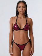 Shiny Magenta Halter Triangle Bikini Set