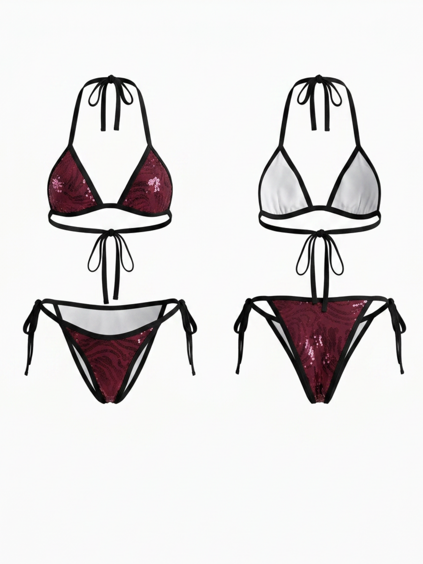 Shiny Magenta Halter Triangle Bikini Set
