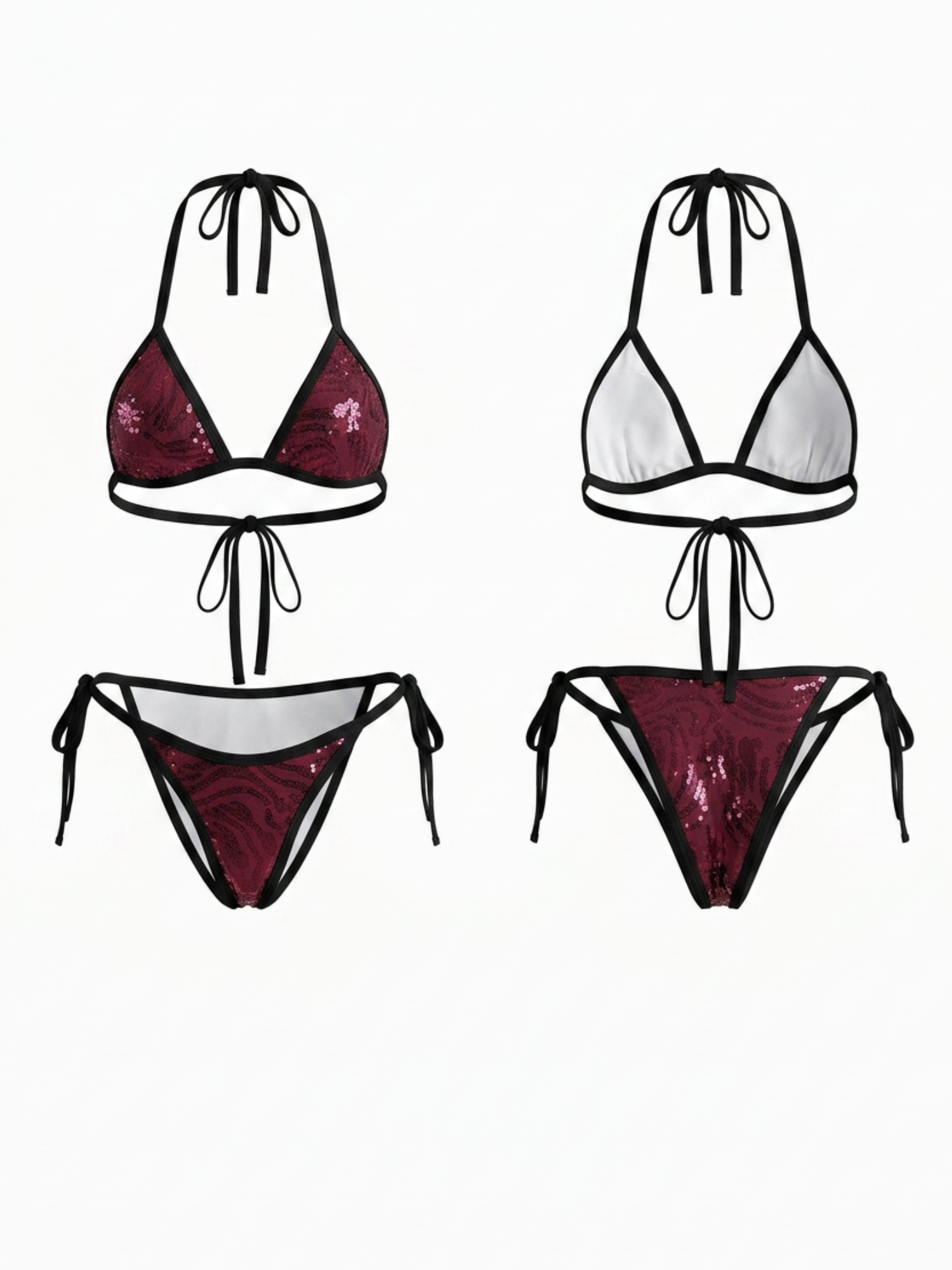 Shiny Magenta Halter Triangle Bikini Set