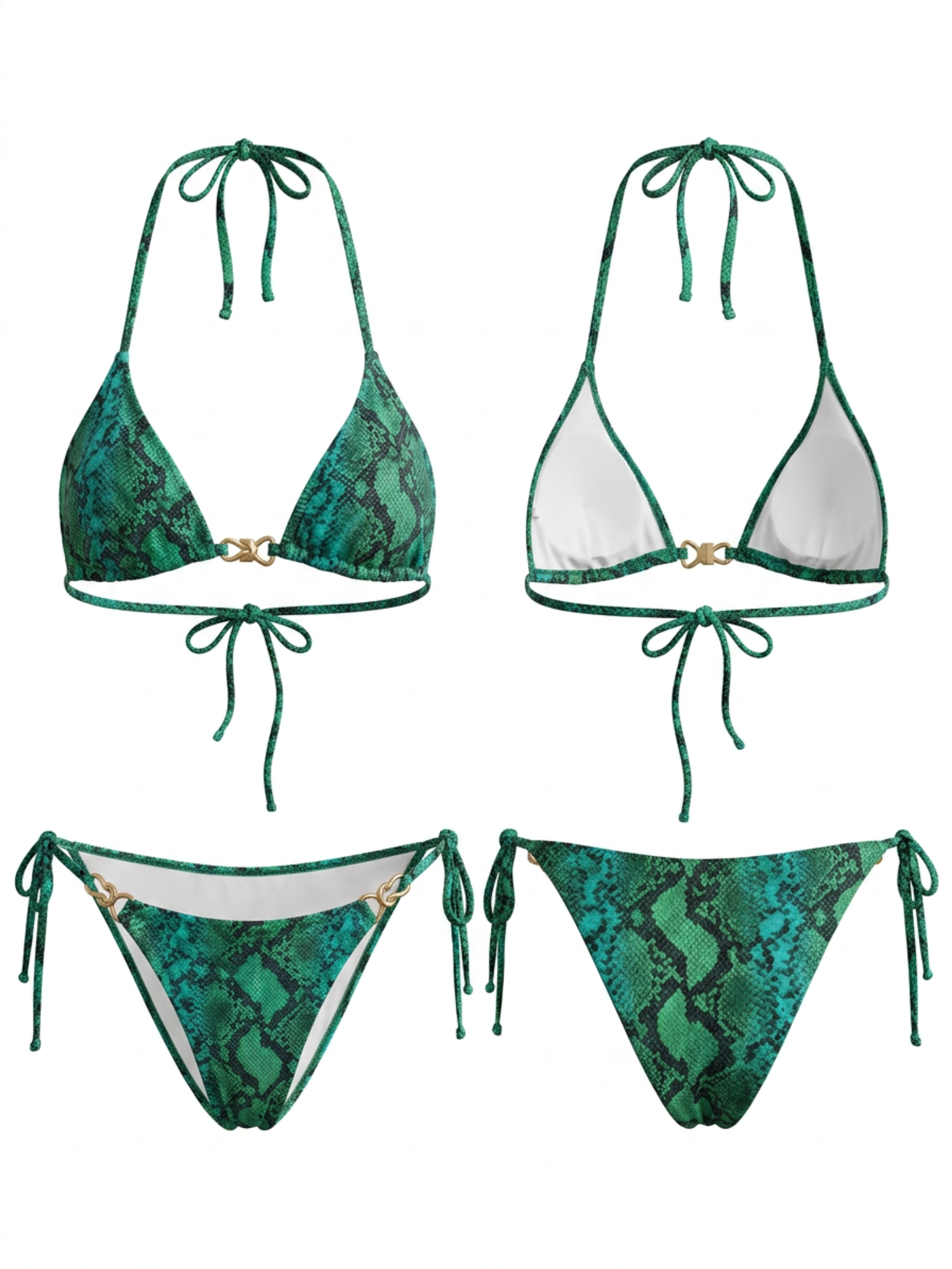 Green Snake Print Halter Bikini Set