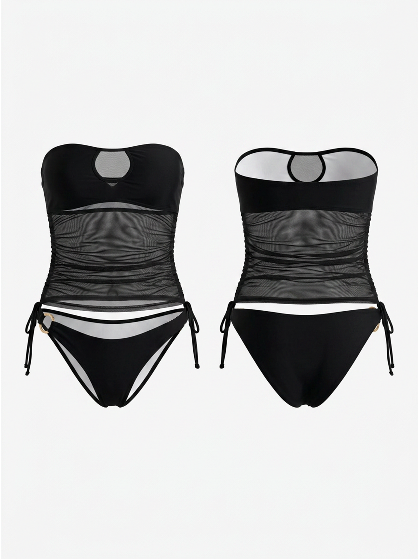 Sheer Mesh Bandeau Tankini with Side Tie Bikini