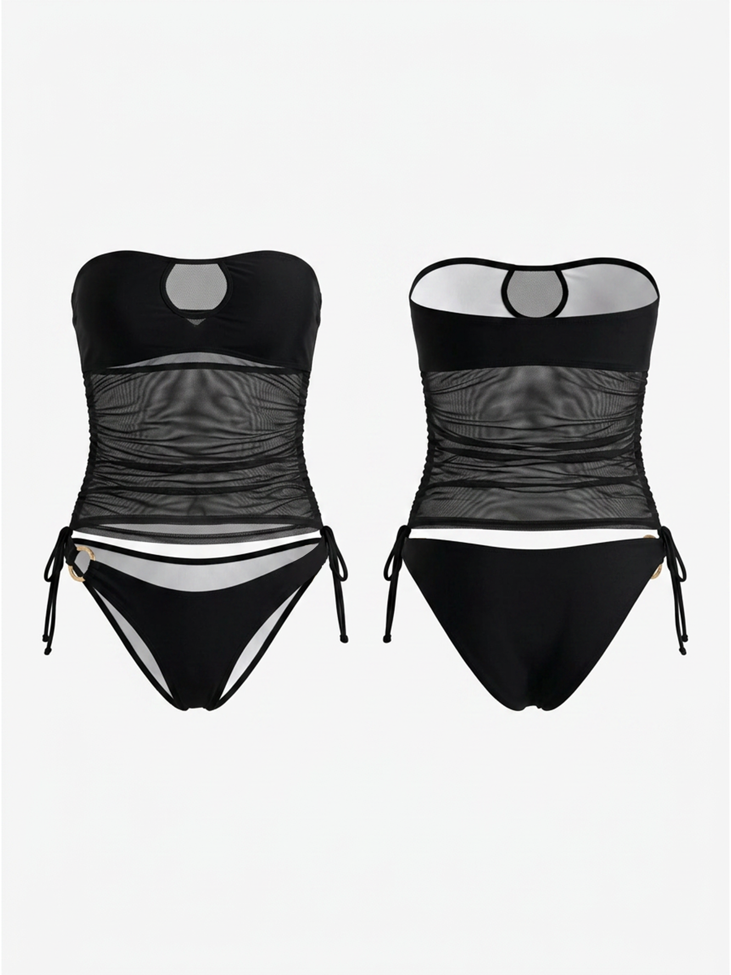Sheer Mesh Bandeau Tankini with Side Tie Bikini
