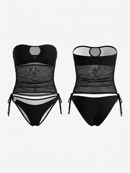 Sheer Mesh Bandeau Tankini with Side Tie Bikini